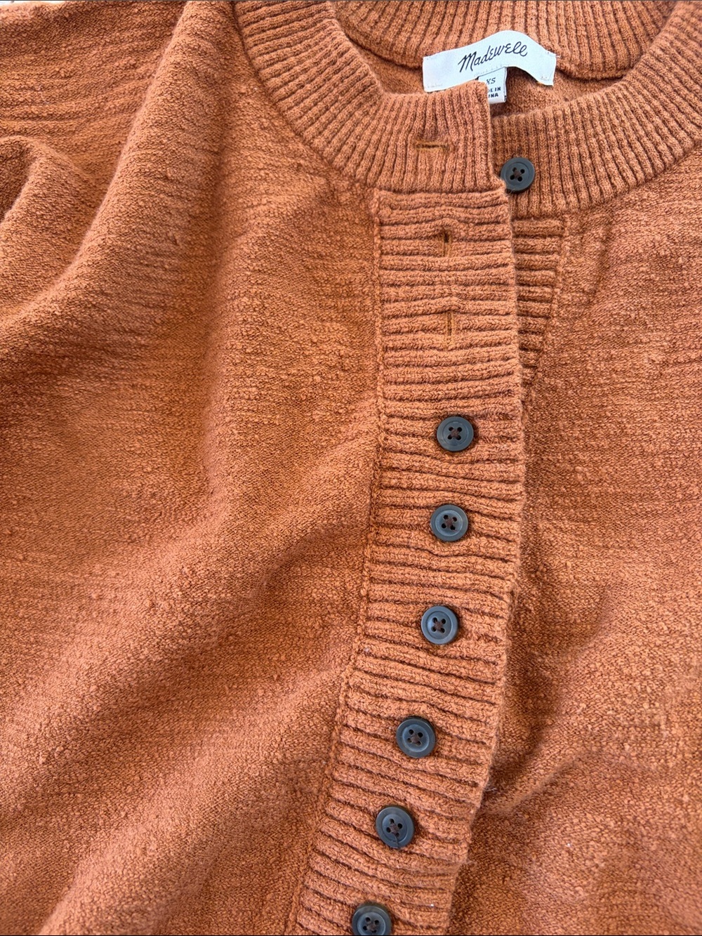 Madewell Textured Knit Button-Front Cardigan Sweater - Cream and Rust - Picture 8 of 8
